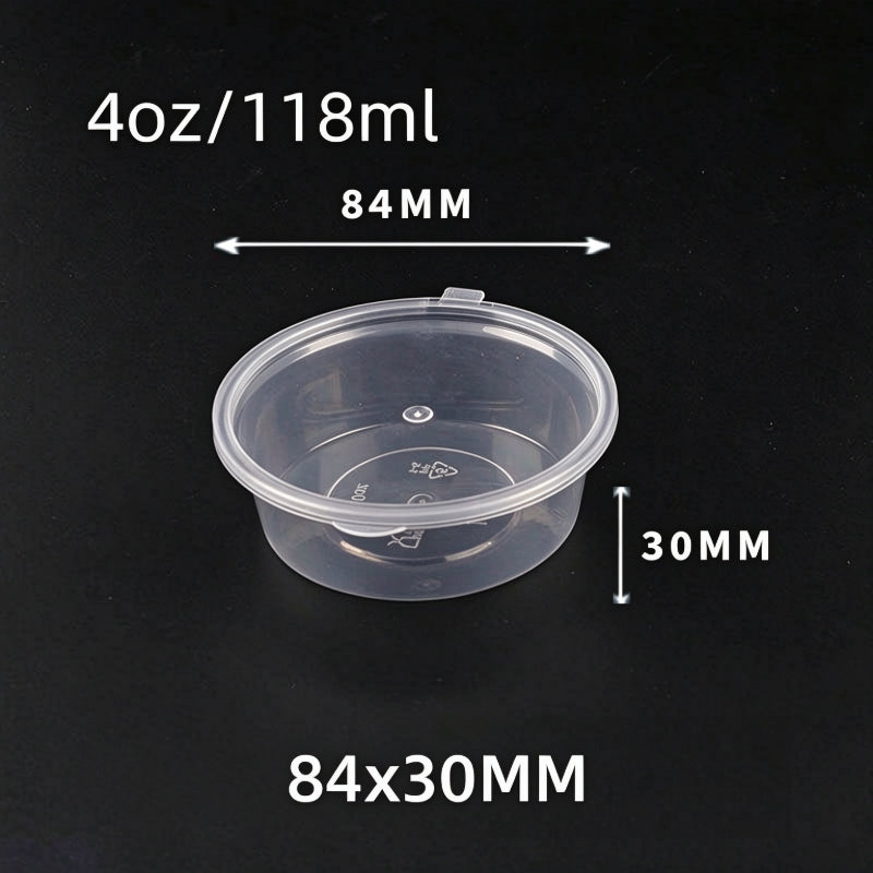 Hinged portion cup 4oz capacity closed view with printed dimension callouts