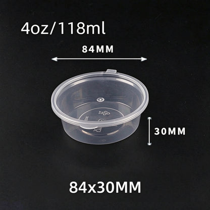 Hinged portion cup 4oz capacity closed view with printed dimension callouts