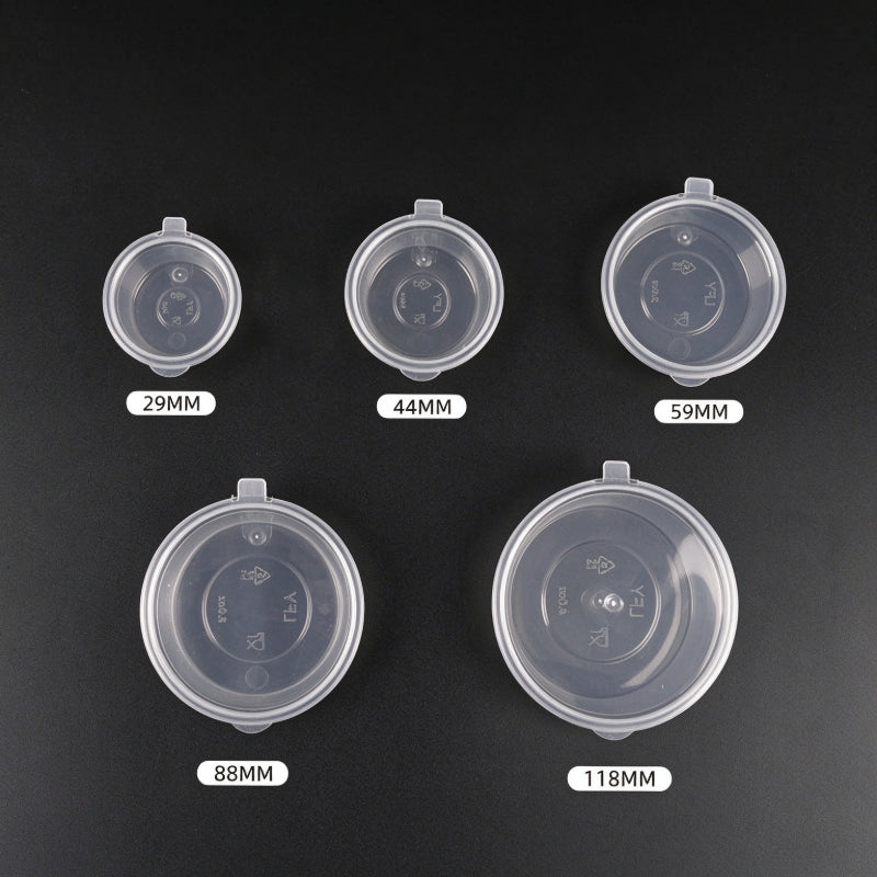 Hinged portion cup all five sizes viewed from top showing diameter progression