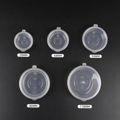 Hinged portion cup all five sizes viewed from top showing diameter progression