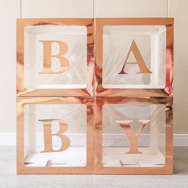 Clear square balloon box rose gold BABY letter set