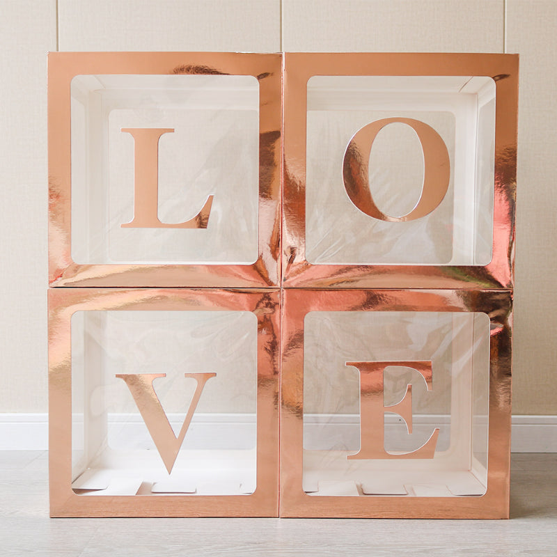 Clear square balloon box rose gold LOVE letter set