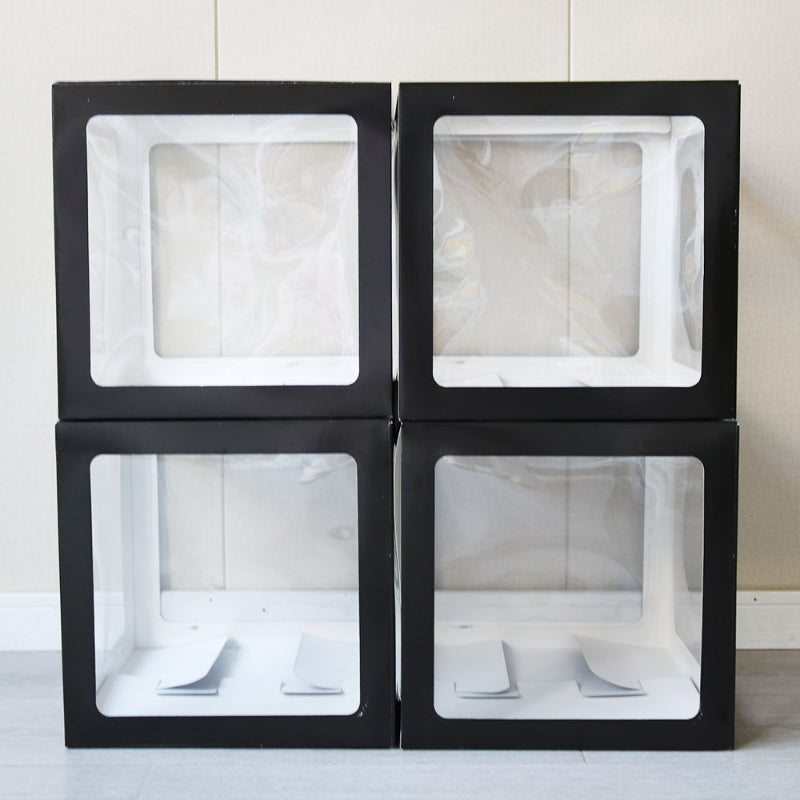 Clear square balloon box black frame blank cubes set