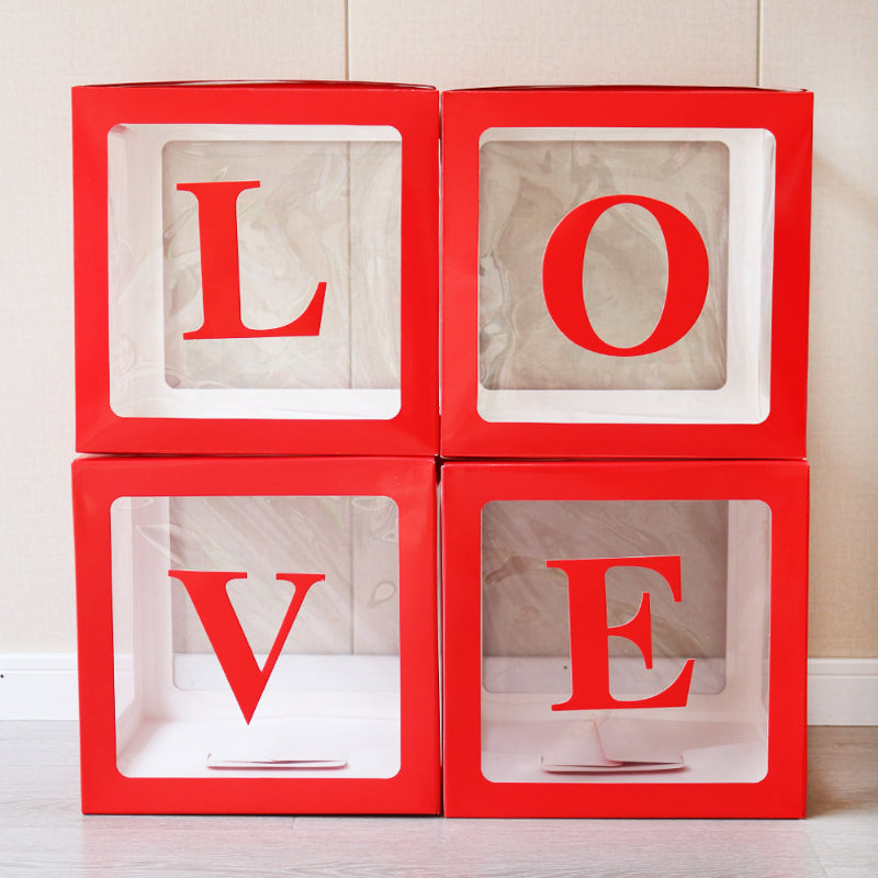 Clear square balloon box red frame LOVE letter set