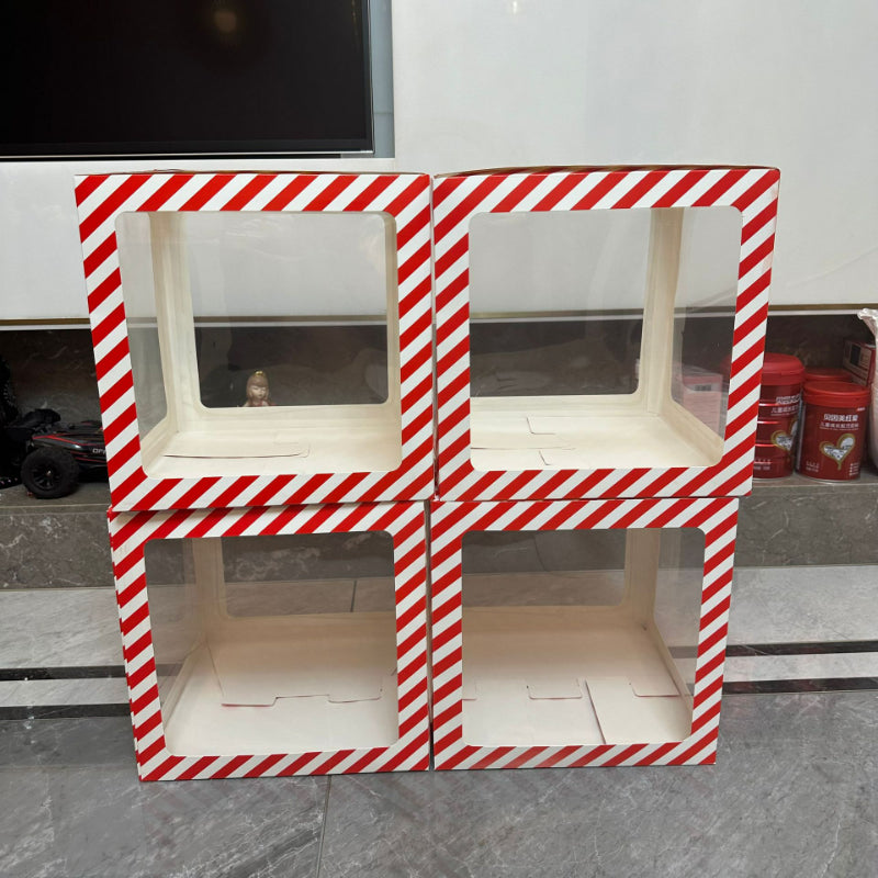 Clear square balloon box red striped candy pattern cubes