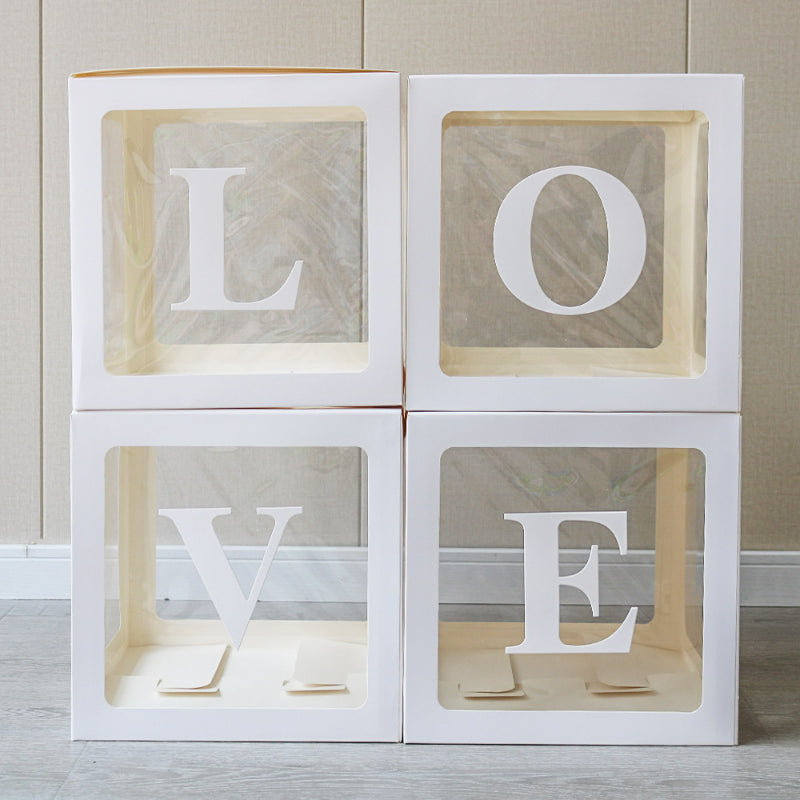 Clear square balloon box white frame LOVE letter set