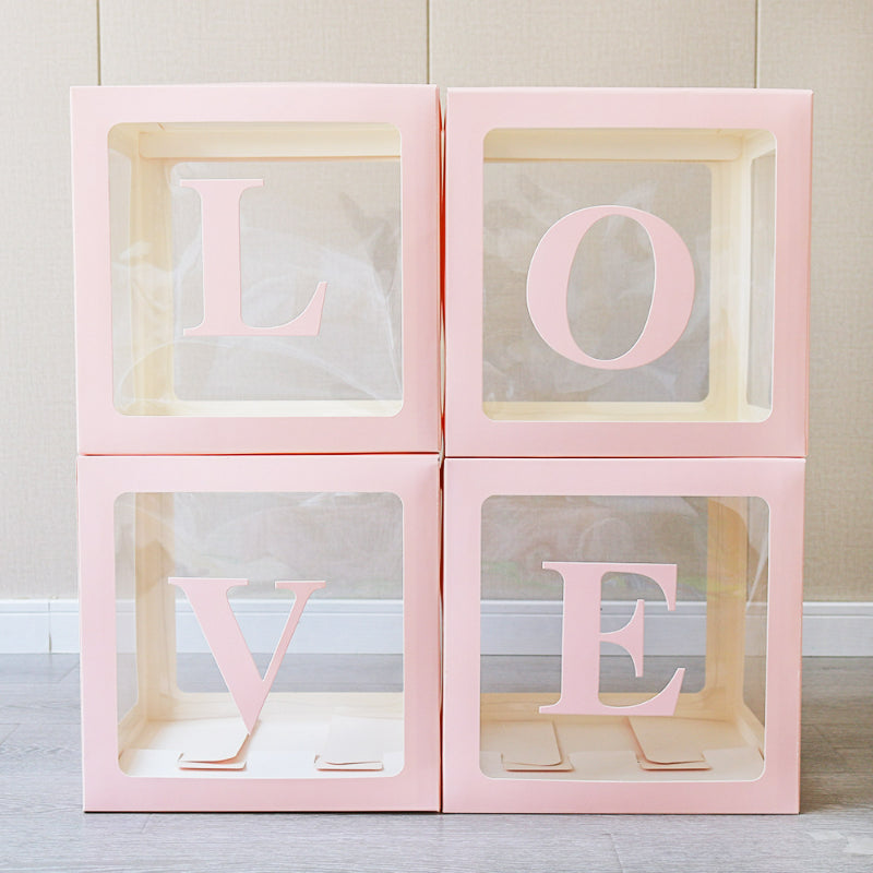 Clear square balloon box pink frame LOVE letter set