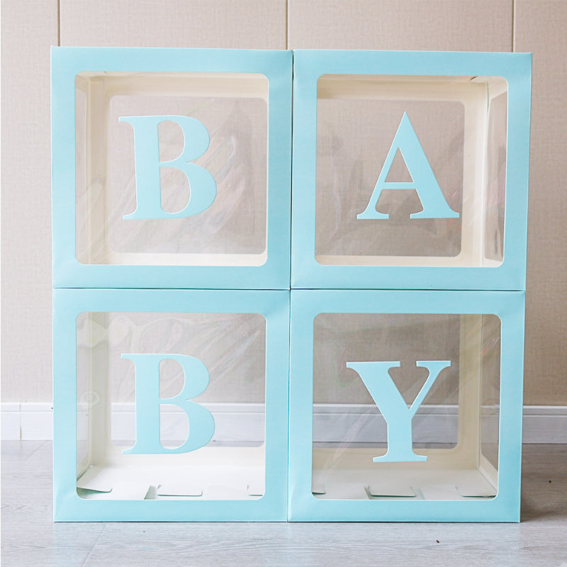 Clear square balloon box blue frame BABY letter set