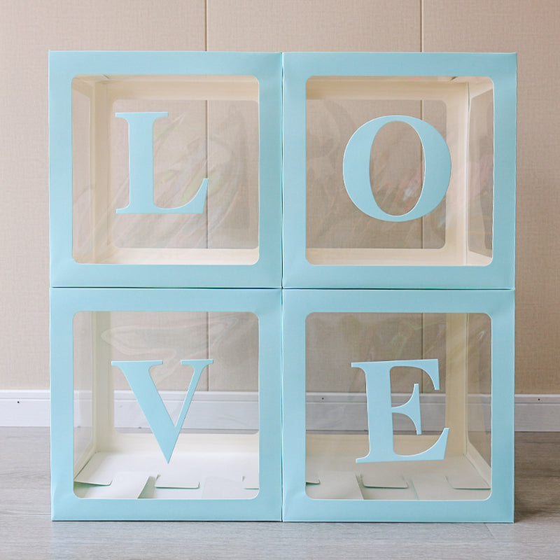 Clear square balloon box blue frame LOVE letter set