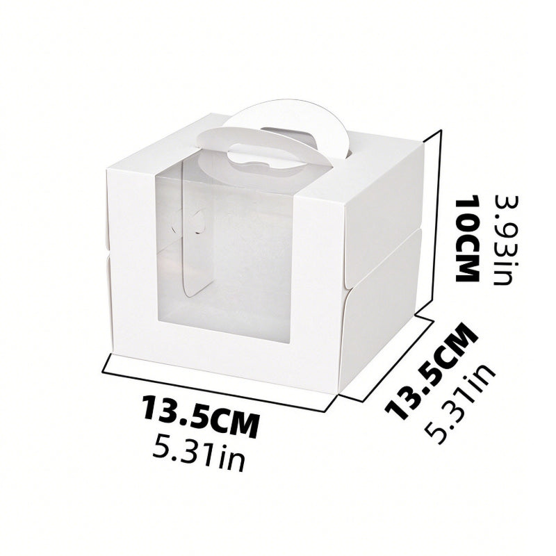 Wholesale clear window cake packaging boxes with handle - 3-inch white cardboard 13.5x13.5x10cm