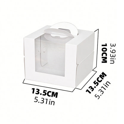 Wholesale clear window cake packaging boxes with handle - 3-inch white cardboard 13.5x13.5x10cm
