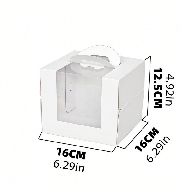 Wholesale clear window cake packaging boxes with handle - 4-inch white standard cardboard 16x16x12.5cm