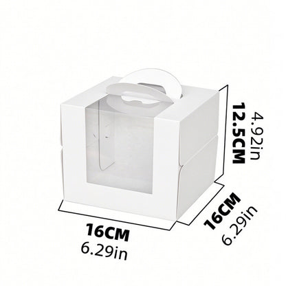 Wholesale clear window cake packaging boxes with handle - 4-inch white standard cardboard 16x16x12.5cm