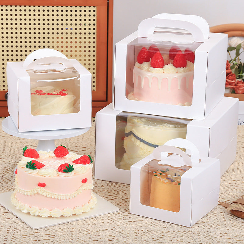 Wholesale clear window cake packaging boxes with handle - Stacked clear window cake boxes packaging showcase