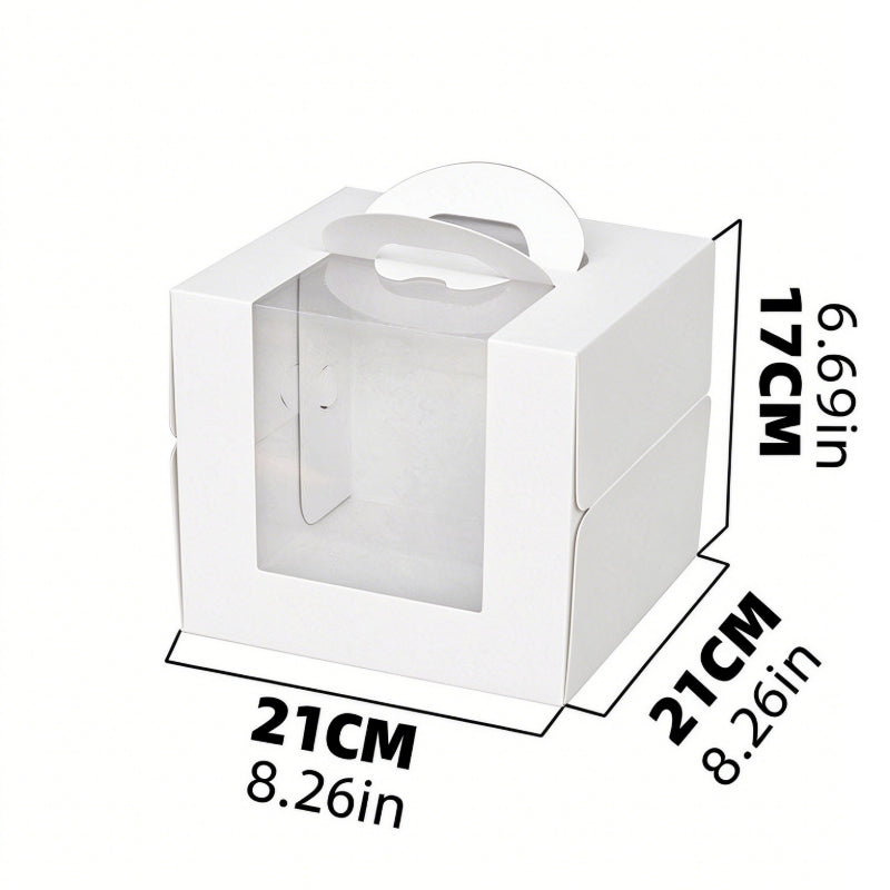 Wholesale clear window cake packaging boxes with handle - 6-inch white standard cardboard 21x21x17cm