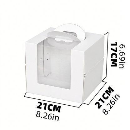 Wholesale clear window cake packaging boxes with handle - 6-inch white standard cardboard 21x21x17cm