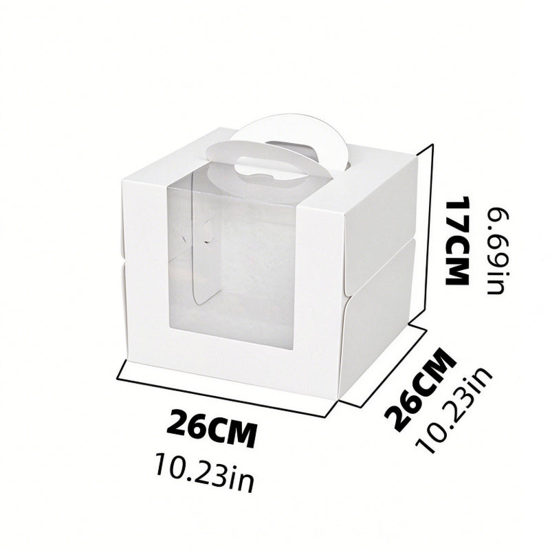 Wholesale clear window cake packaging boxes with handle - 8-inch white standard cardboard 26x26x17cm