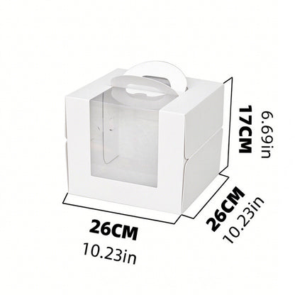 Wholesale clear window cake packaging boxes with handle - 8-inch white standard cardboard 26x26x17cm