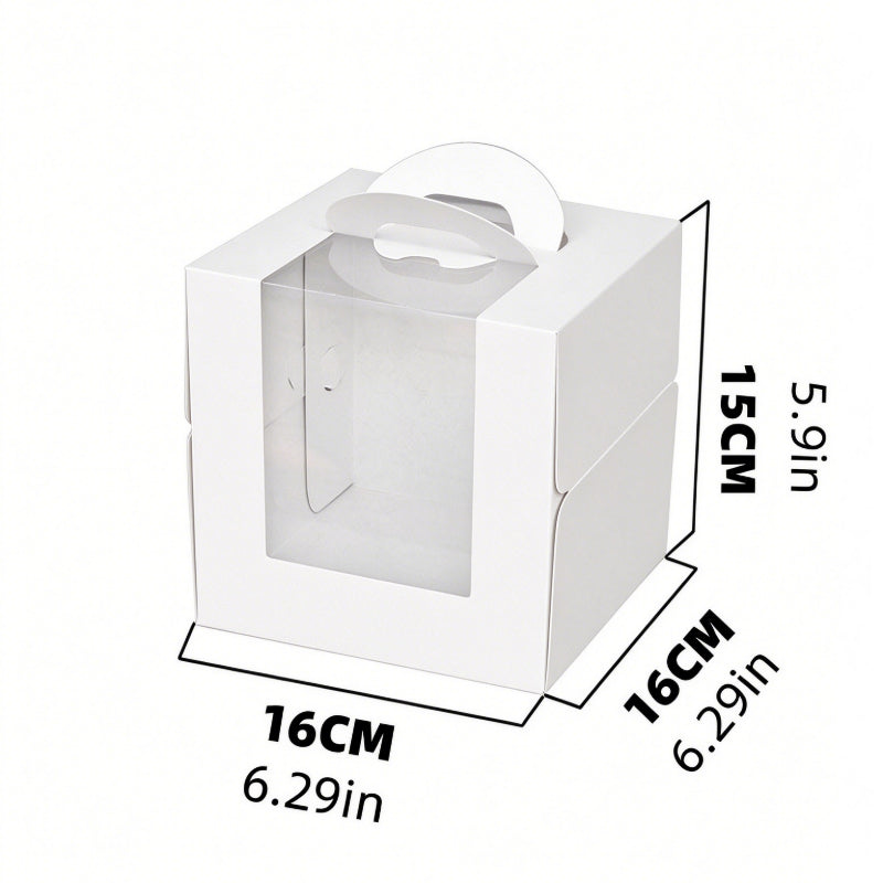 Wholesale clear window cake packaging boxes with handle - 4-inch white extra tall cardboard 16x16x15cm