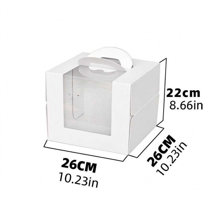 Wholesale clear window cake packaging boxes with handle - 8-inch white extra tall cardboard 26x26x22cm