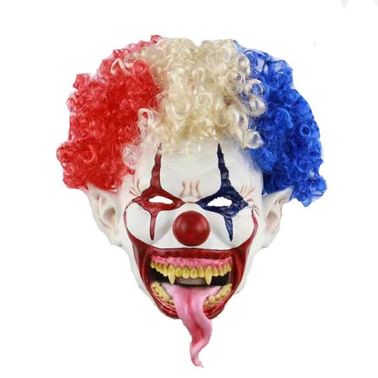 Funny Clown Face Mask with Crazy Hair Wig – Halloween Joker Costume Set for Masquerade Ball, Stage Show & Prank Party