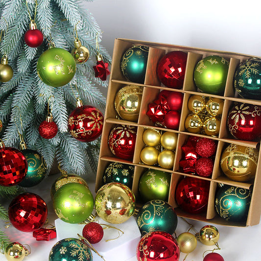 Christmas ball ornaments in gift box on a Christmas tree