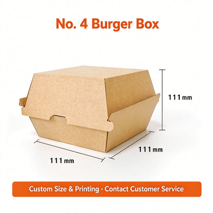 Corrugated kraft burger box No. 4 size with dimensions