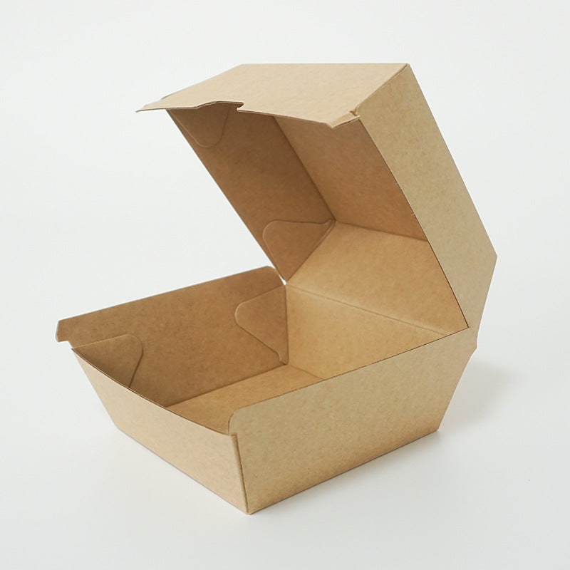 Corrugated kraft burger box open clamshell interior view