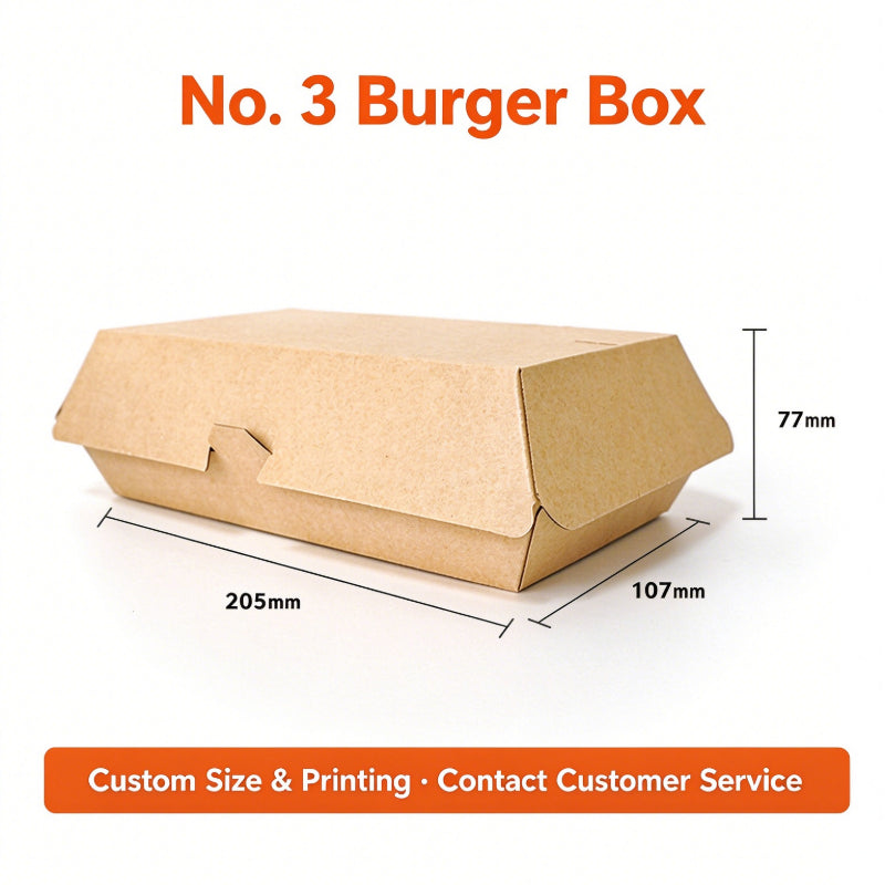Corrugated kraft burger box No. 3 size with dimensions