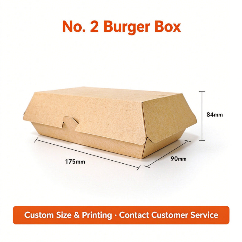 Corrugated kraft burger box No. 2 size with dimensions