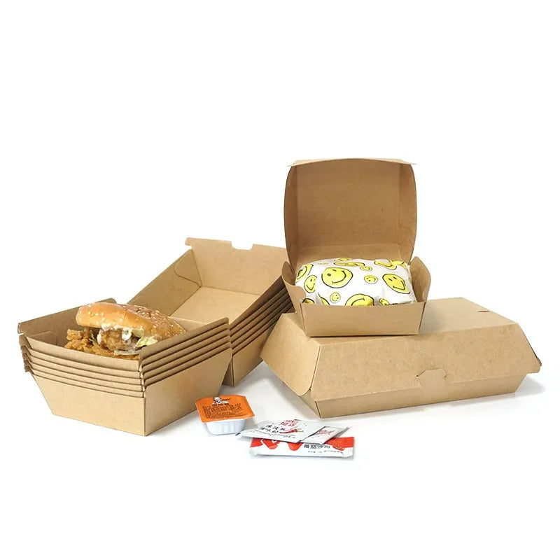 Wholesale Corrugated Kraft Paper Burger & Fast Food Boxes – 4 Sizes