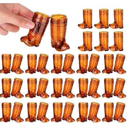 Cowboy boot plastic shot glasses amber brown bulk pack