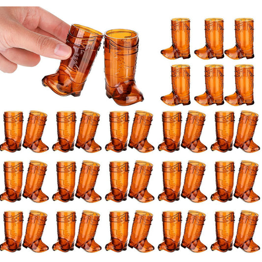 Cowboy boot plastic shot glasses amber brown bulk pack