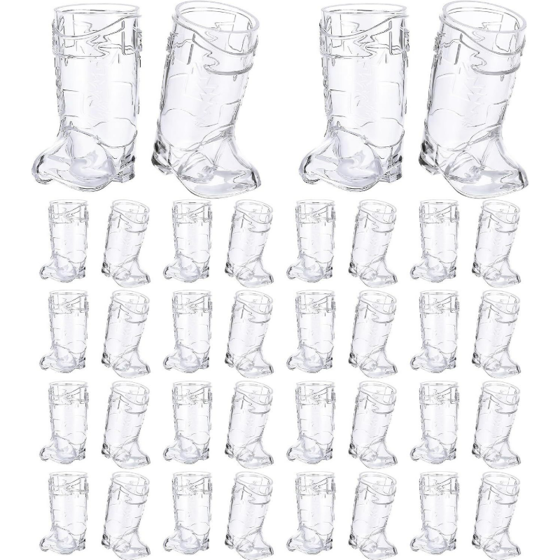 Cowboy boot plastic shot glasses clear transparent bulk pack