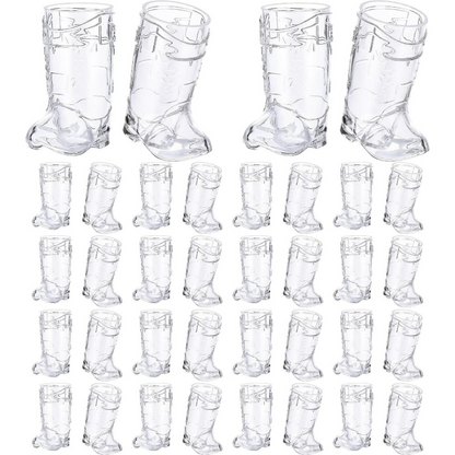 Cowboy boot plastic shot glasses clear transparent bulk pack