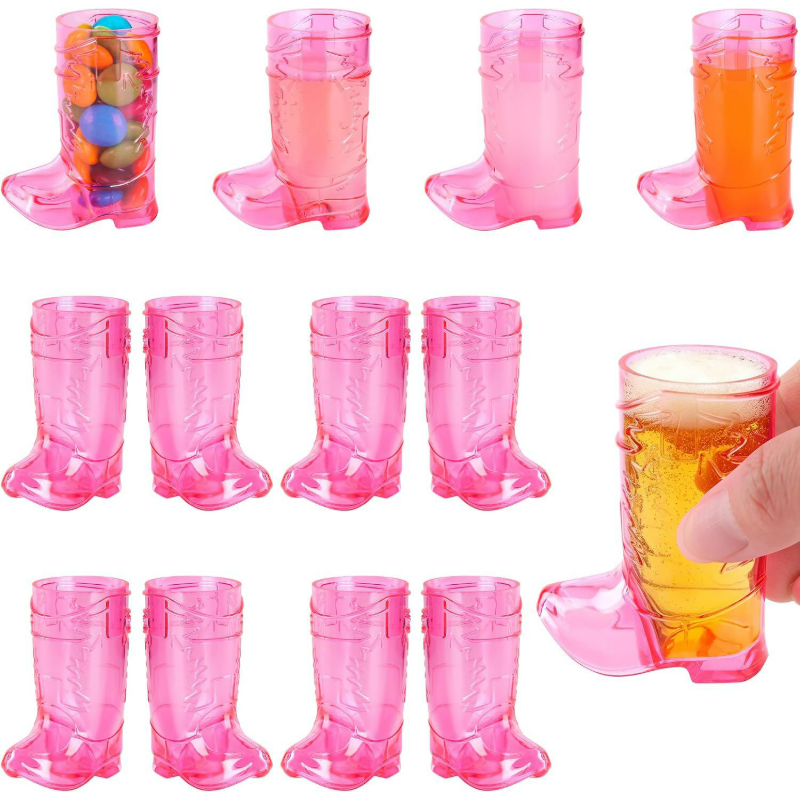 Cowboy boot plastic shot glasses pink color option