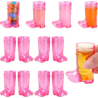 Cowboy boot plastic shot glasses pink color option