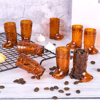 Cowboy boot plastic shot glasses amber dessert table display
