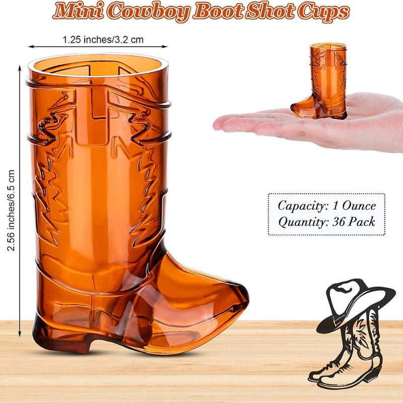 Cowboy boot plastic shot glass dimensions and 1 oz capacity