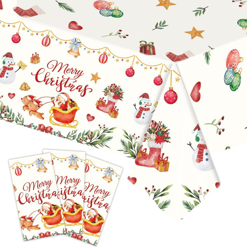 Disposable Christmas Party Tablecloth – Red Snowflake & Gingerbread Man PE Waterproof Cover for Holiday, Wedding & Festive Table Decor