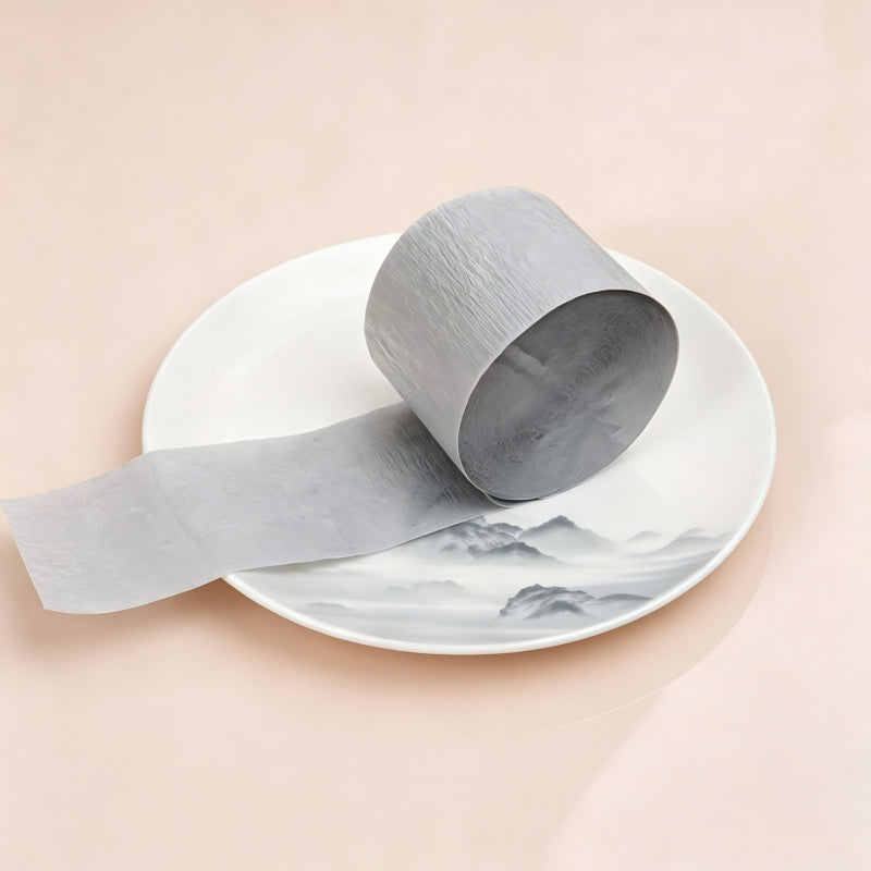 Crepe paper streamer metallic silver wound roll extending ribbon