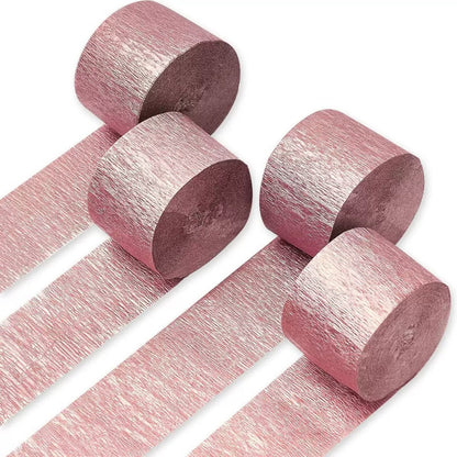 Crepe paper streamer rose gold metallic rolls four-pack display