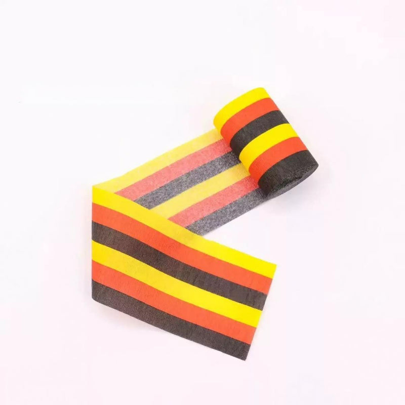 Crepe paper streamer yellow orange black striped festival roll