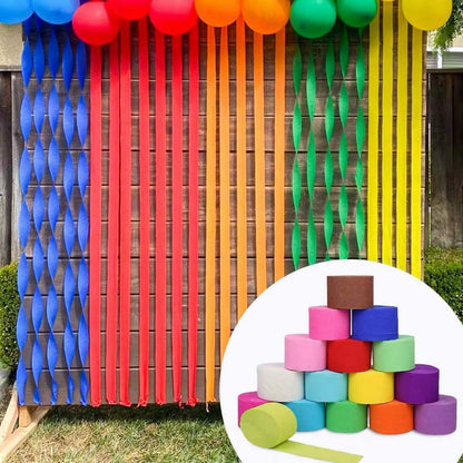 Crepe paper streamer vertical fringe curtain hanging backdrop installation
