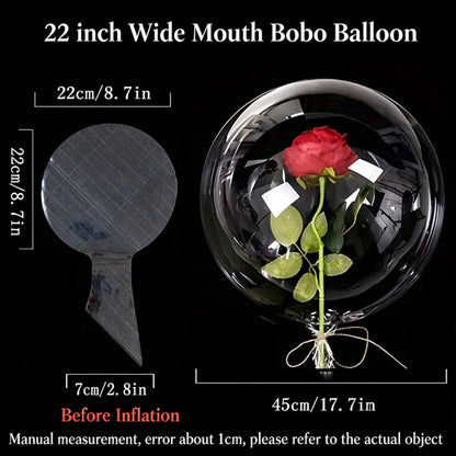 Clear bobo balloon 22-inch wide mouth stuffed with rose