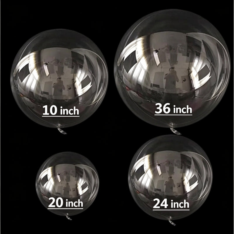 Clear bobo balloon size comparison across four popular diameters