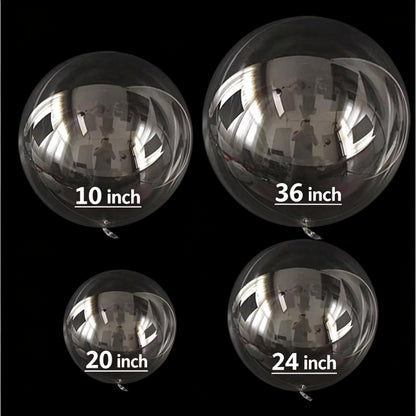 Clear bobo balloon size comparison across four popular diameters