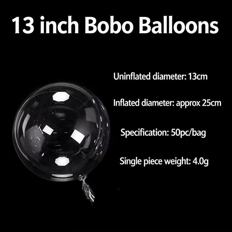 Clear bobo balloon 13-inch crystal sphere showing measurements