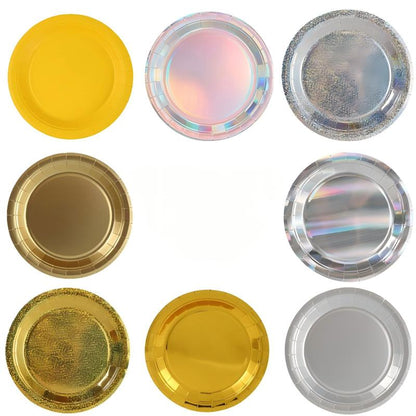 Custom Gold Foil Paper Plates - Heavy Duty 300g Disposable Laser Round Plates for Events