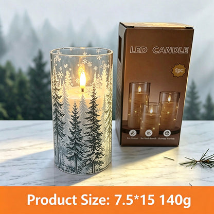 Printed LED candle snowy pine forest 15cm with box